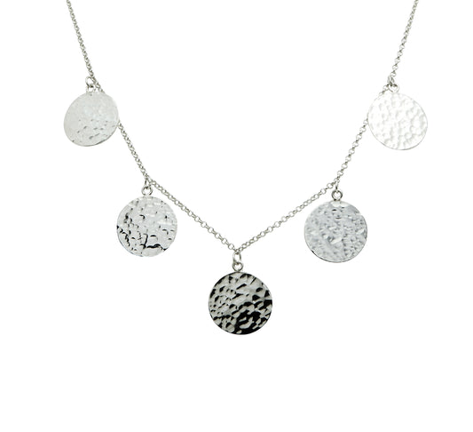 Large Silver Hammered Circle Necklace
