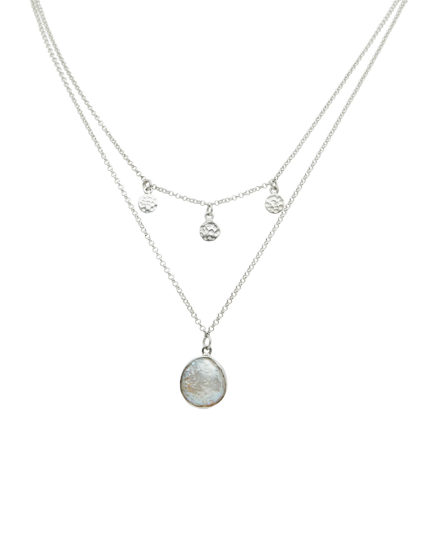 Double Chain Necklace with Baroque Pearl