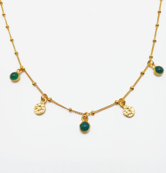 Green Onyx Stone Mini Charm Necklace in 18kt Gold Vermeil