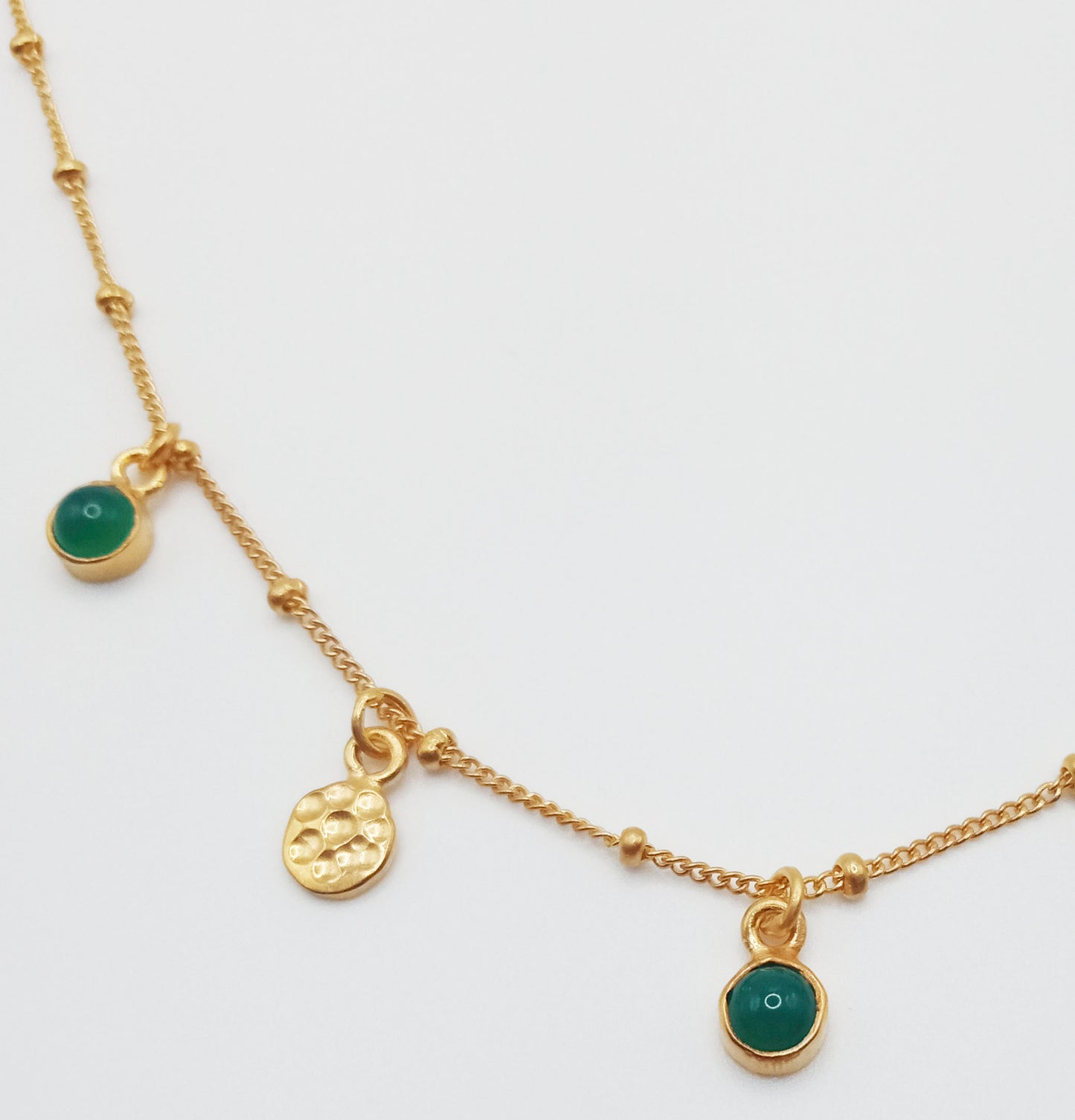 Green Onyx Stone Mini Charm Necklace in 18kt Gold Vermeil