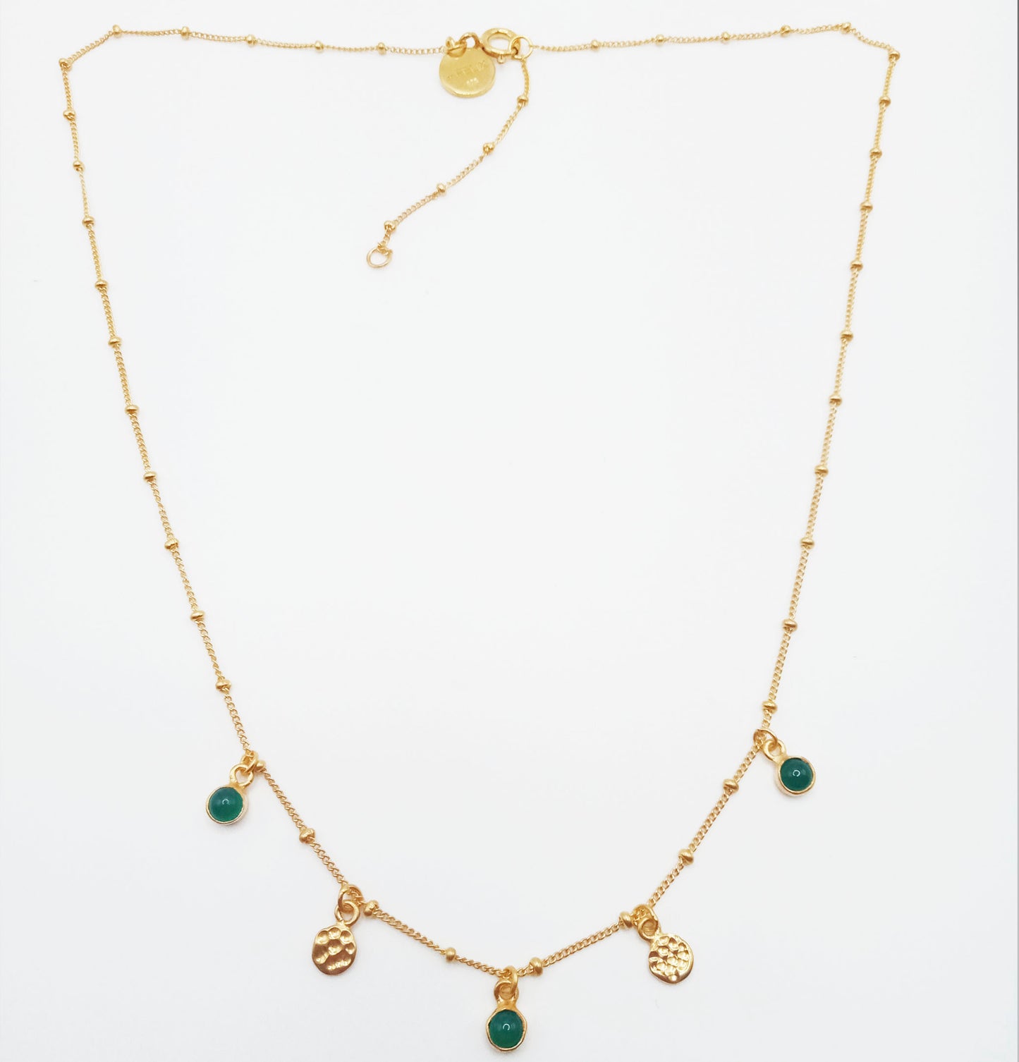 Green Onyx Stone Mini Charm Necklace in 18kt Gold Vermeil