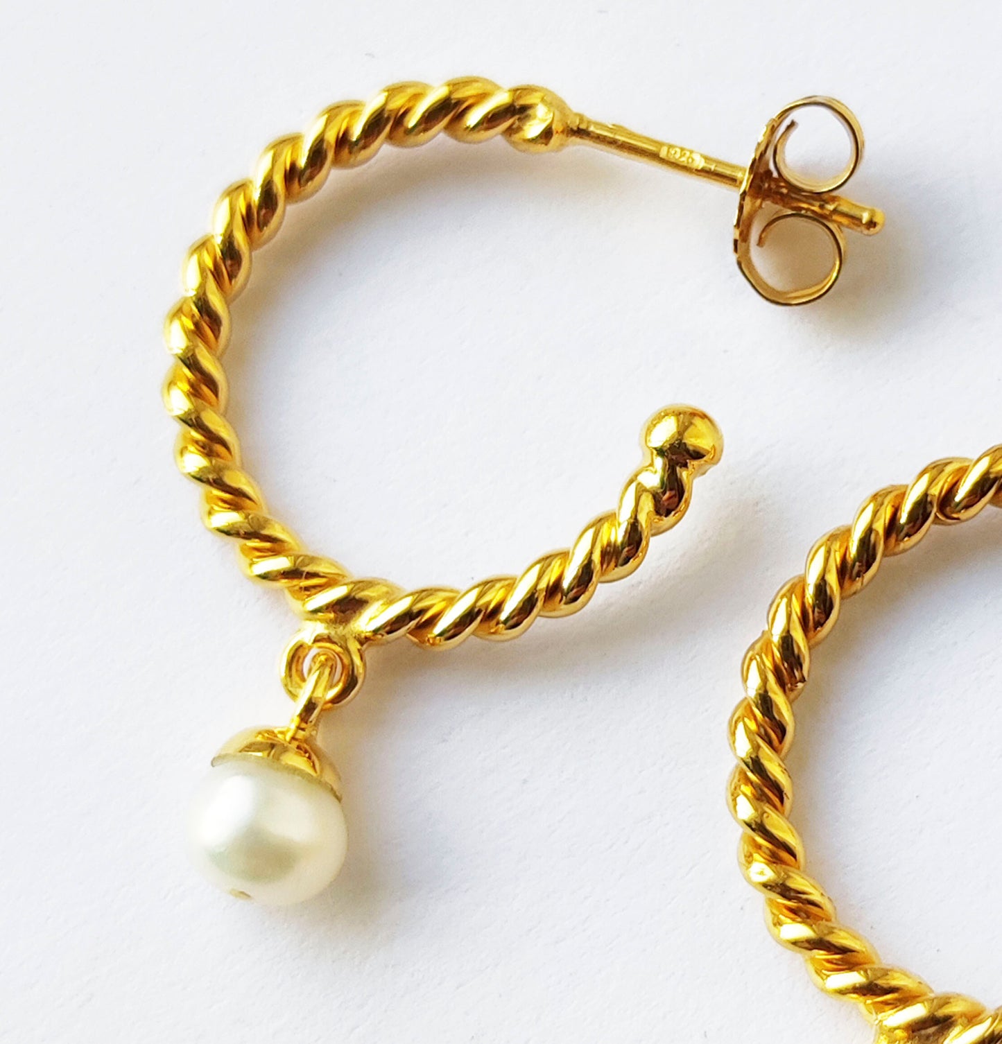 Small Gold Rope Style Pearl Drop Earrings