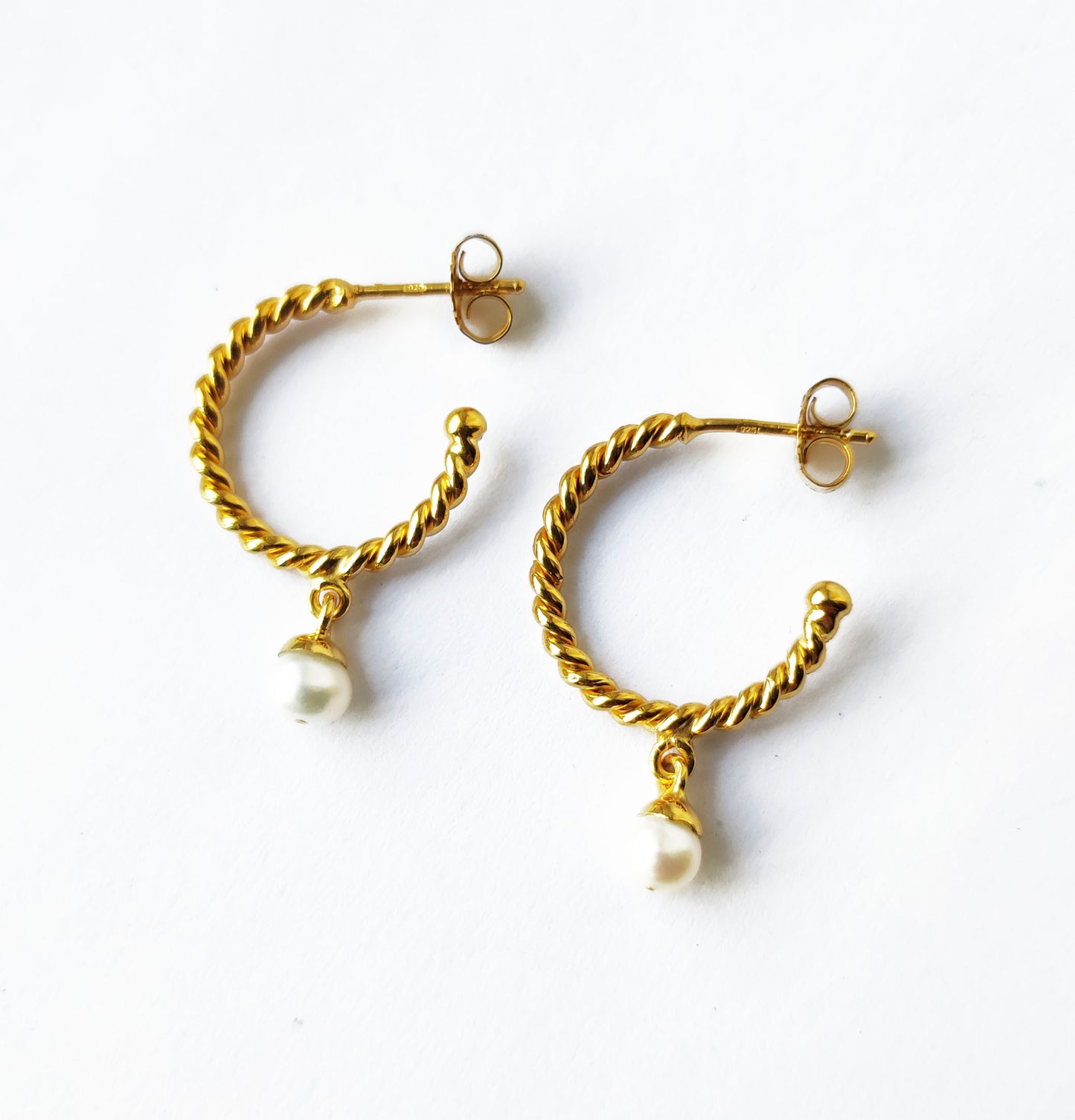 Small Gold Rope Style Pearl Drop Earrings