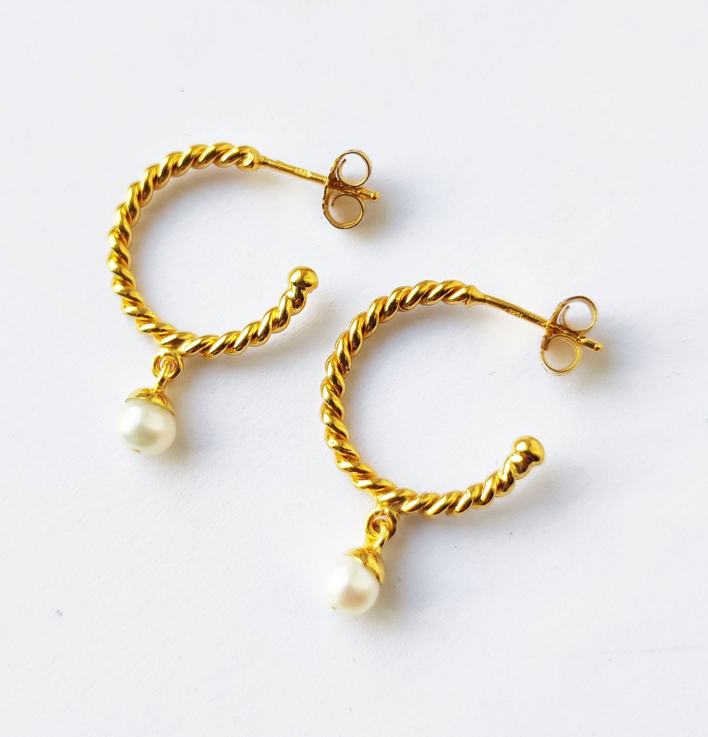 Small Gold Rope Style Pearl Drop Earrings