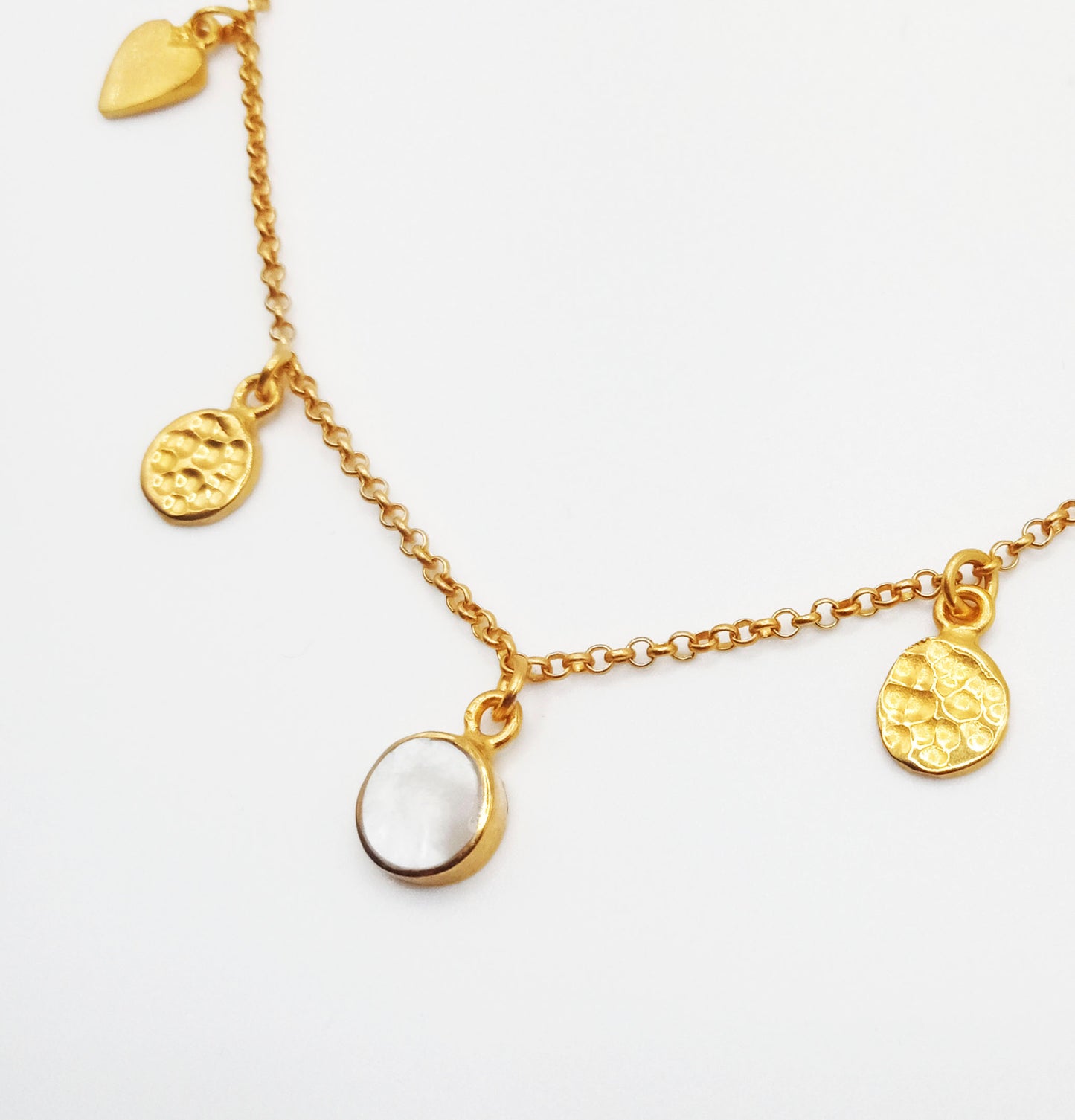 Dainty Mother of Pearl Heart Charm Necklace in 18kt Gold Vermeil