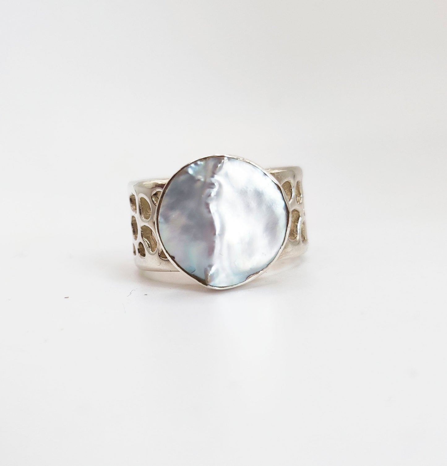 Labyrinth Baroque Pearl Chunky Silver Ring