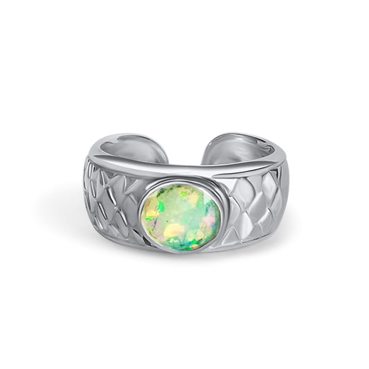 Siren Sterling Silver Ring Band with Opal