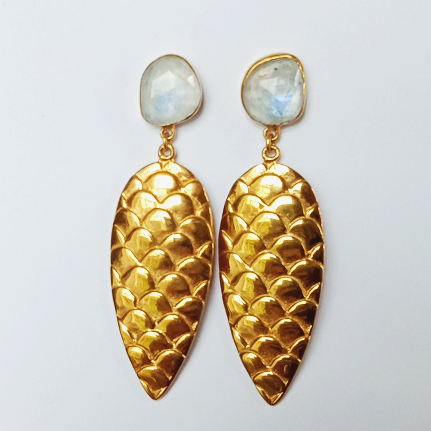 Mermaid Moonstone Gold Drop Earrings