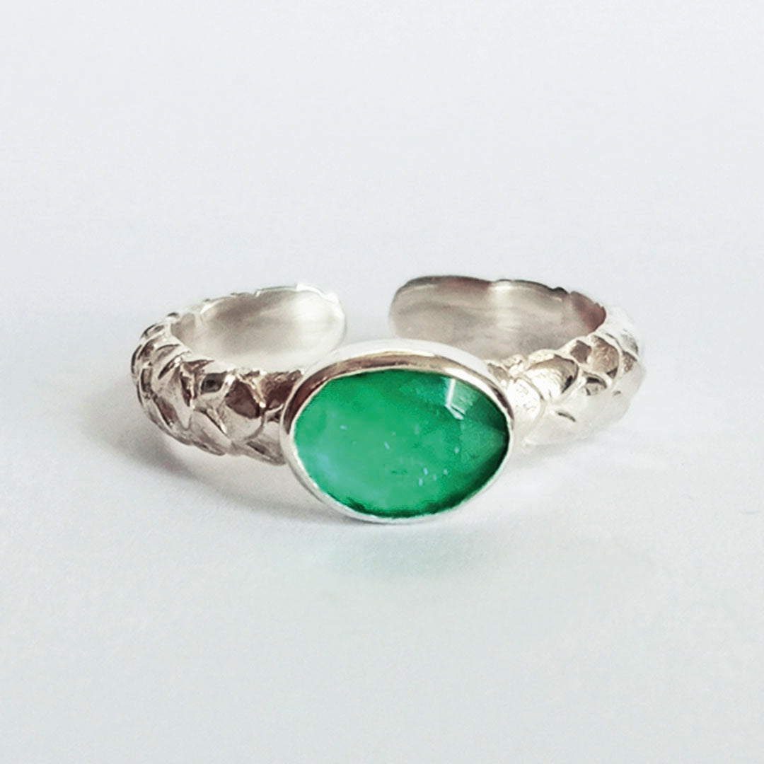 Siren Silver Stacking Ring with Green Apatite Gemstone