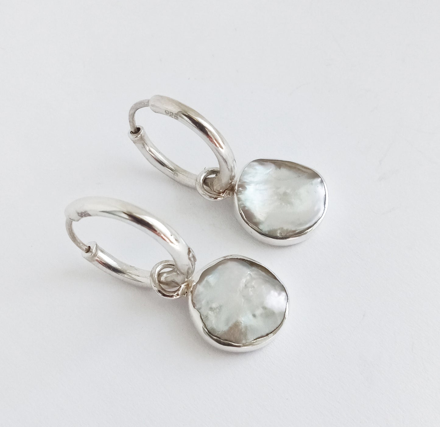 Silver Pearl Hoop Earrings