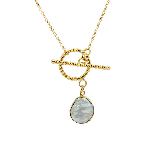 Gold Fob Chain Necklace with Baroque Pearl