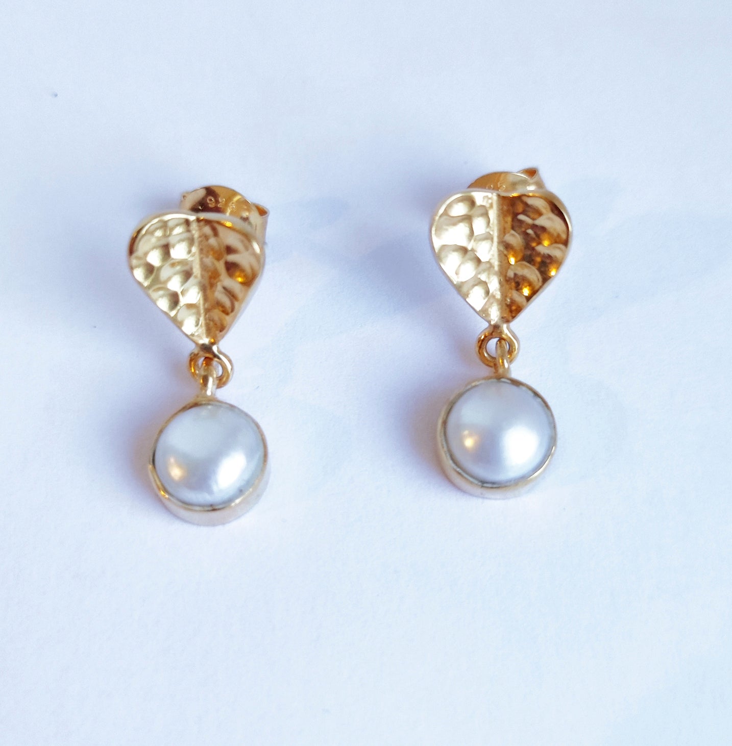 Gold Origami Heart Drop Pearl Earrings