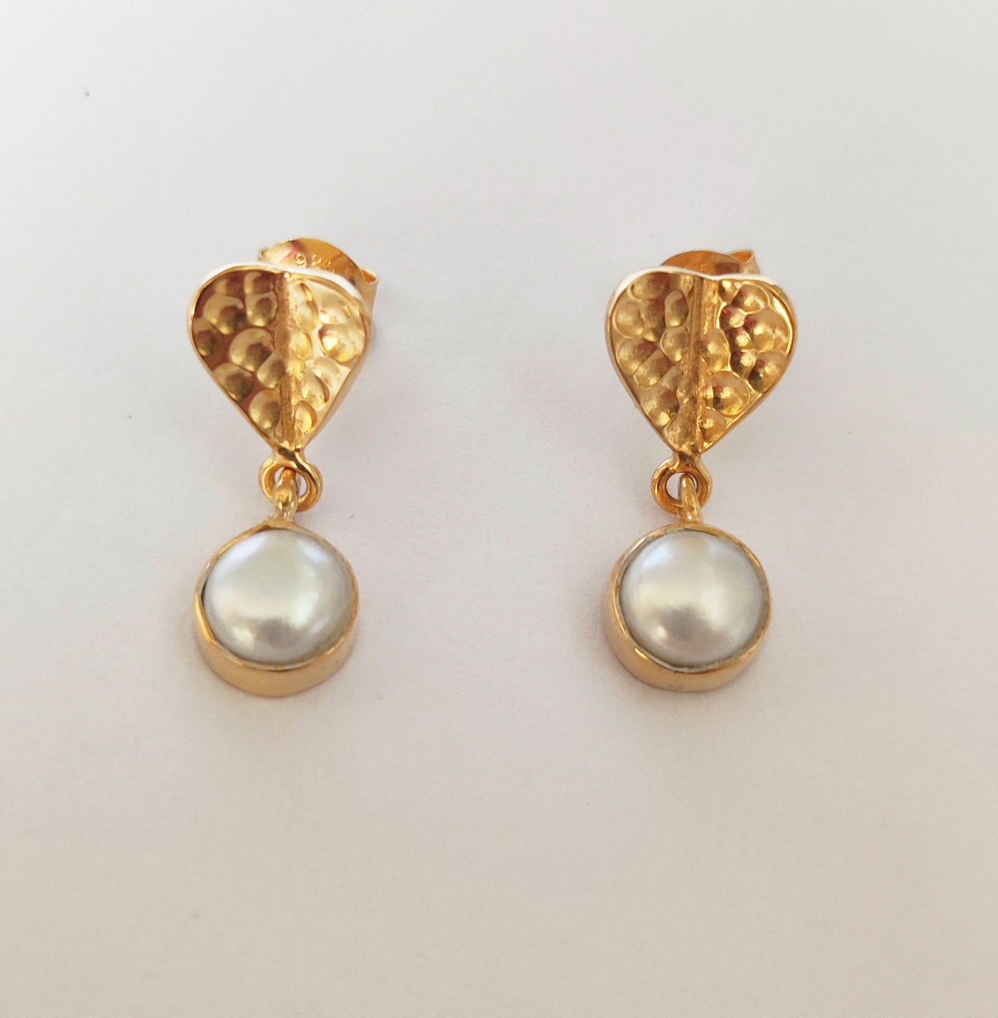 Gold Origami Heart Drop Pearl Earrings