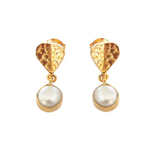 Gold Origami Heart Drop Pearl Earrings