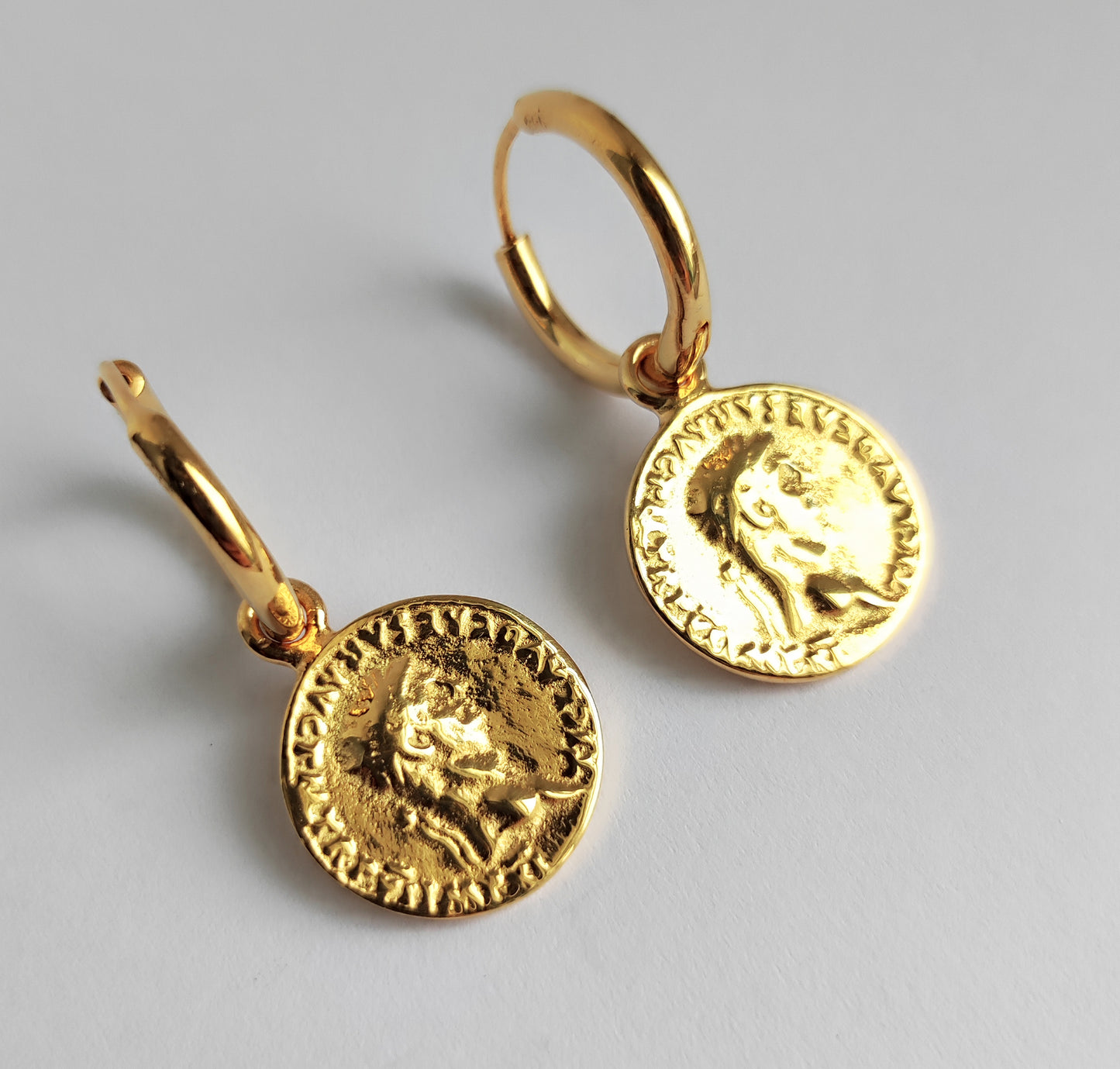 Gold Roman Coin Hoop Earrings