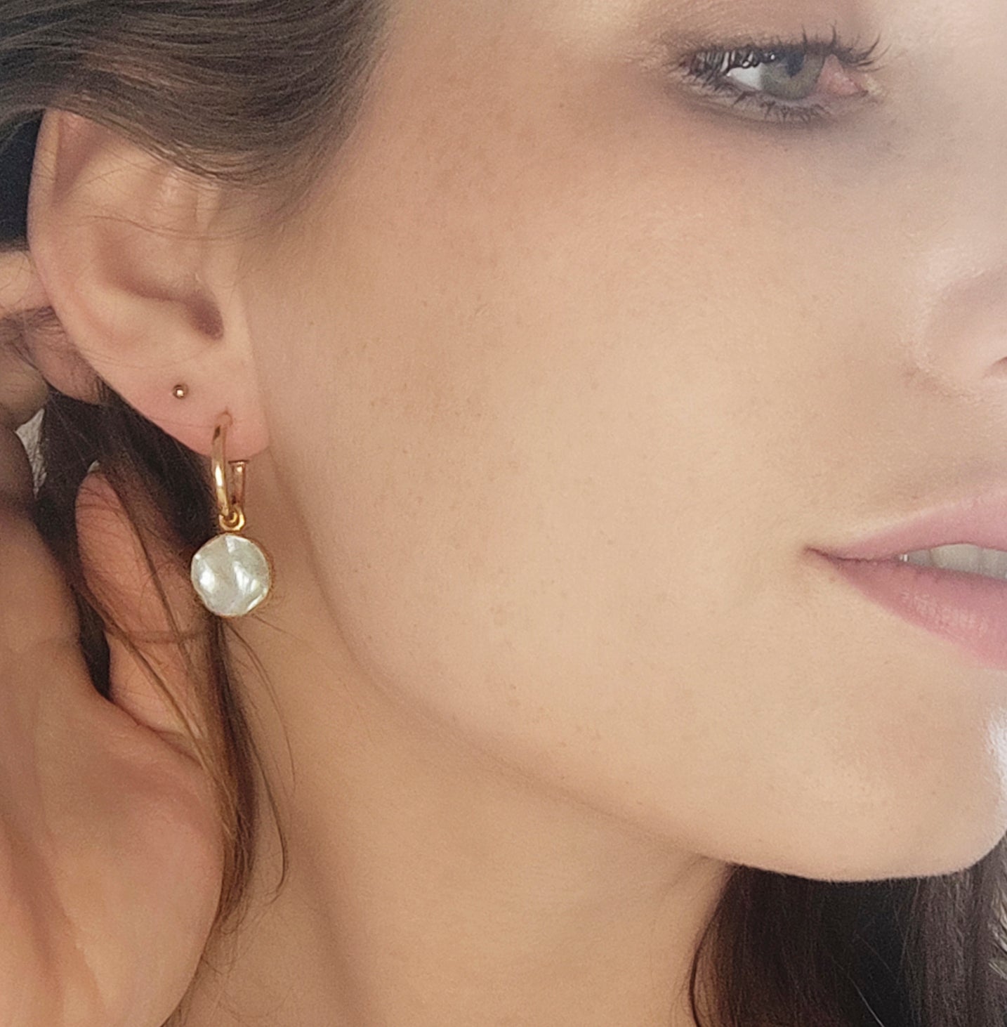 Gold Vermeil Keshi Pearl Hoop Earrings
