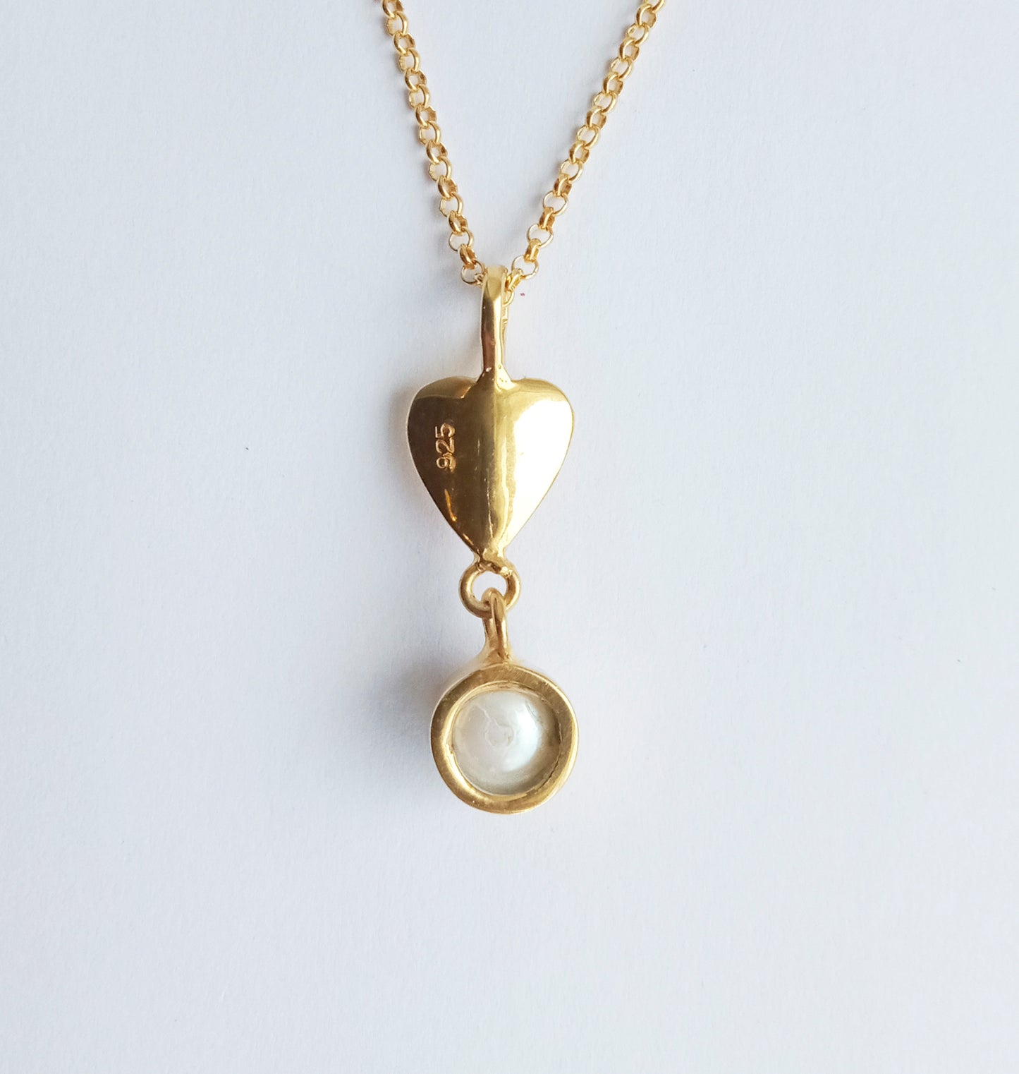 Gold Origami Heart Drop Pearl Pendant Necklace