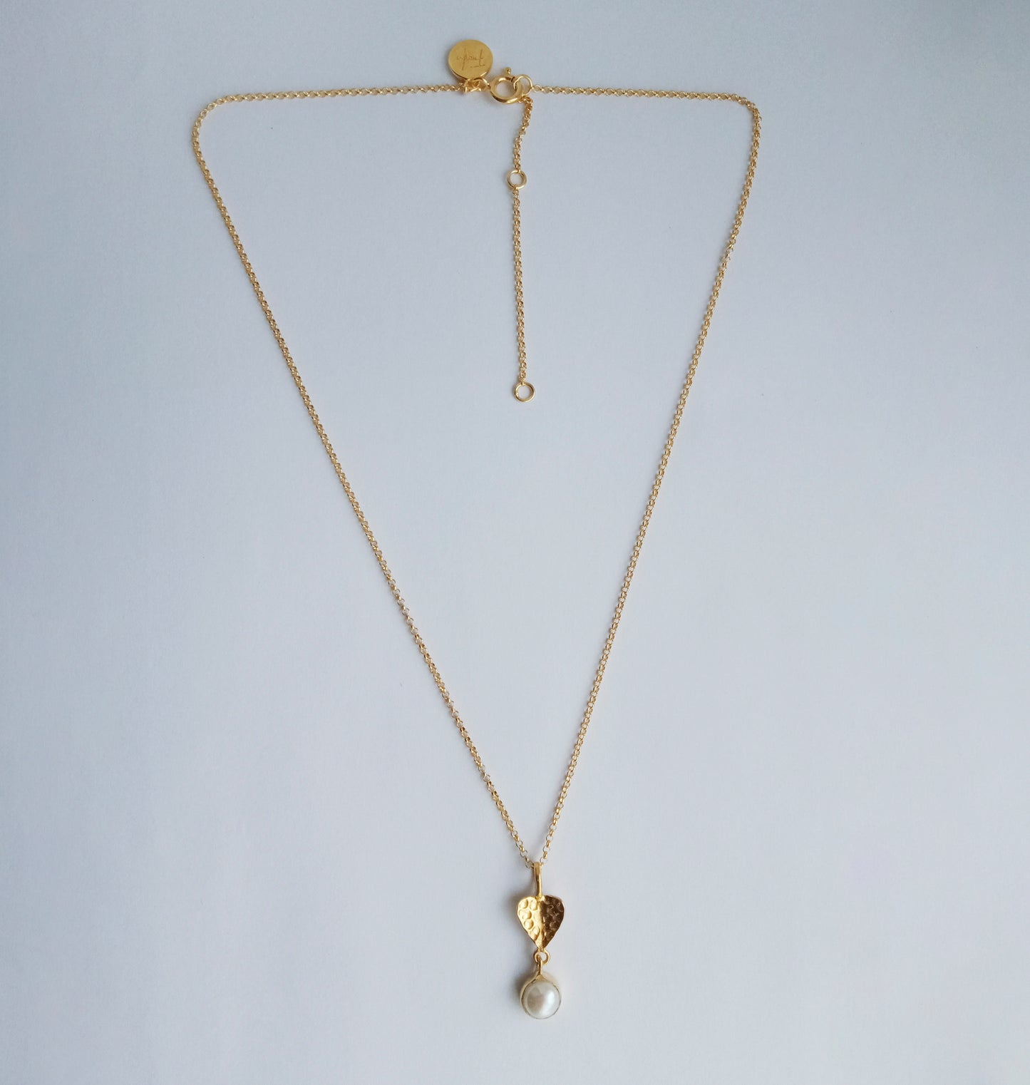Gold Origami Heart Drop Pearl Pendant Necklace