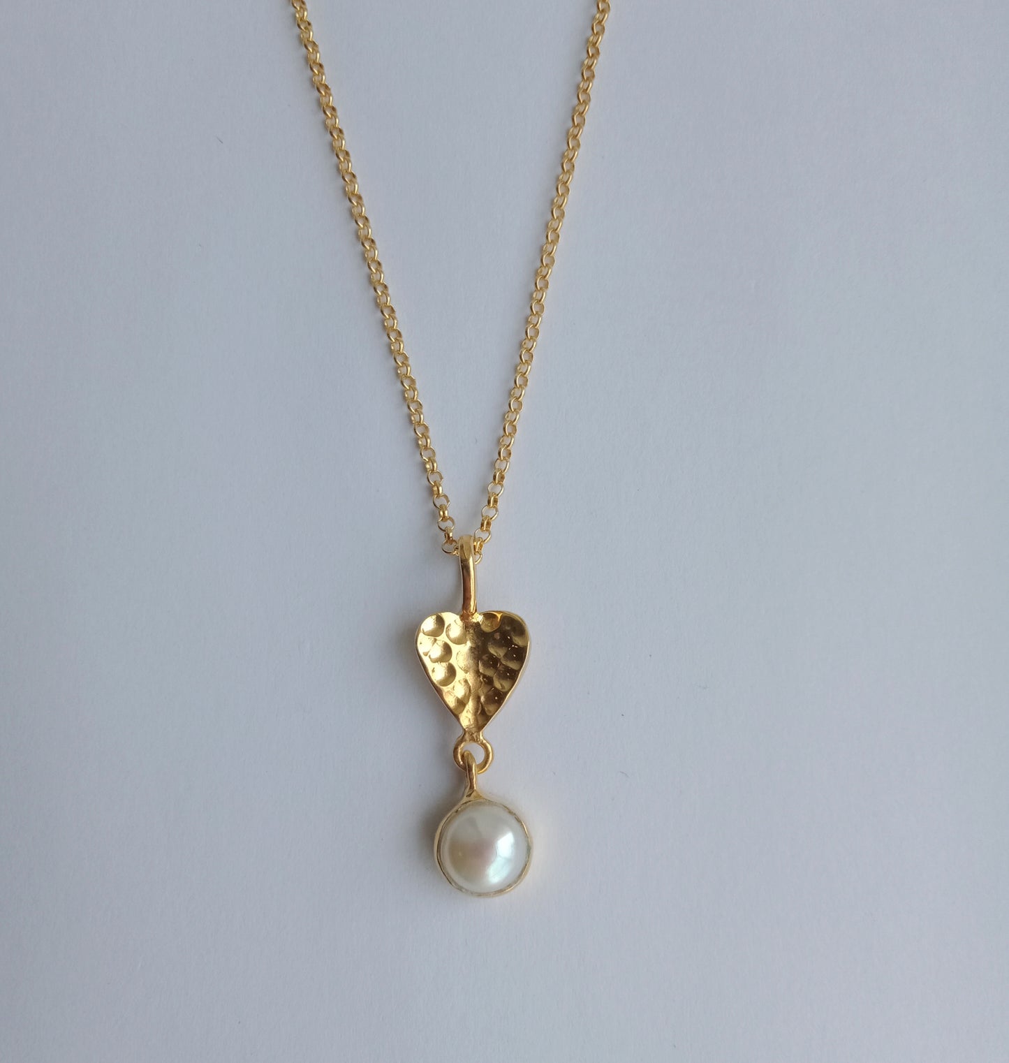 Gold Origami Heart Drop Pearl Pendant Necklace