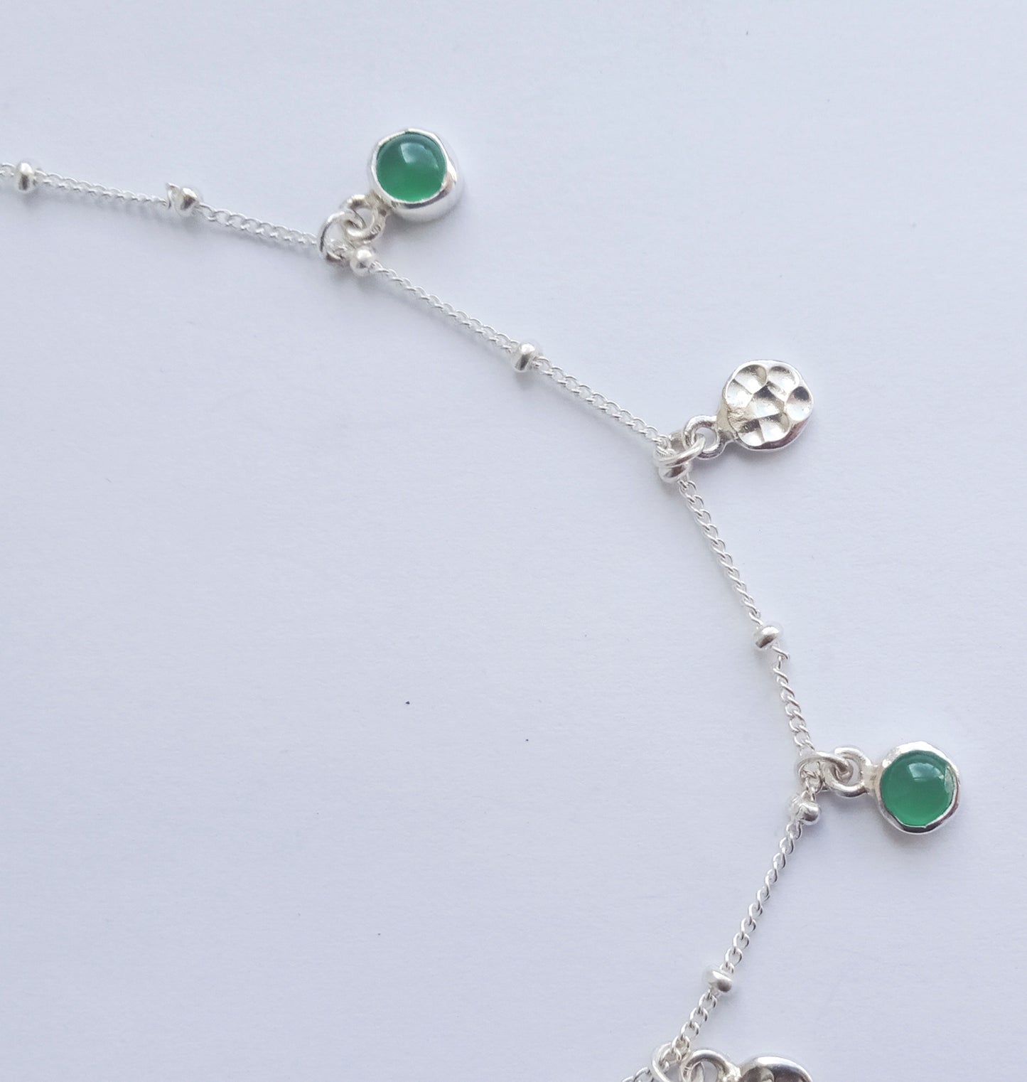 Green Onyx Silver Disk Droplet Necklace