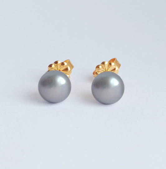 Grey Pearl Gold Studs
