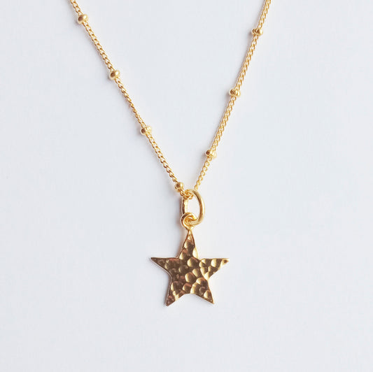 Gold Hammered Star Bobble Chain Necklace