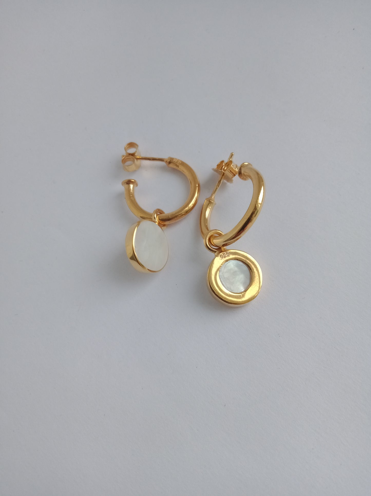 Flat Mother of Pearl Gold Stopper Huggie Hoops
