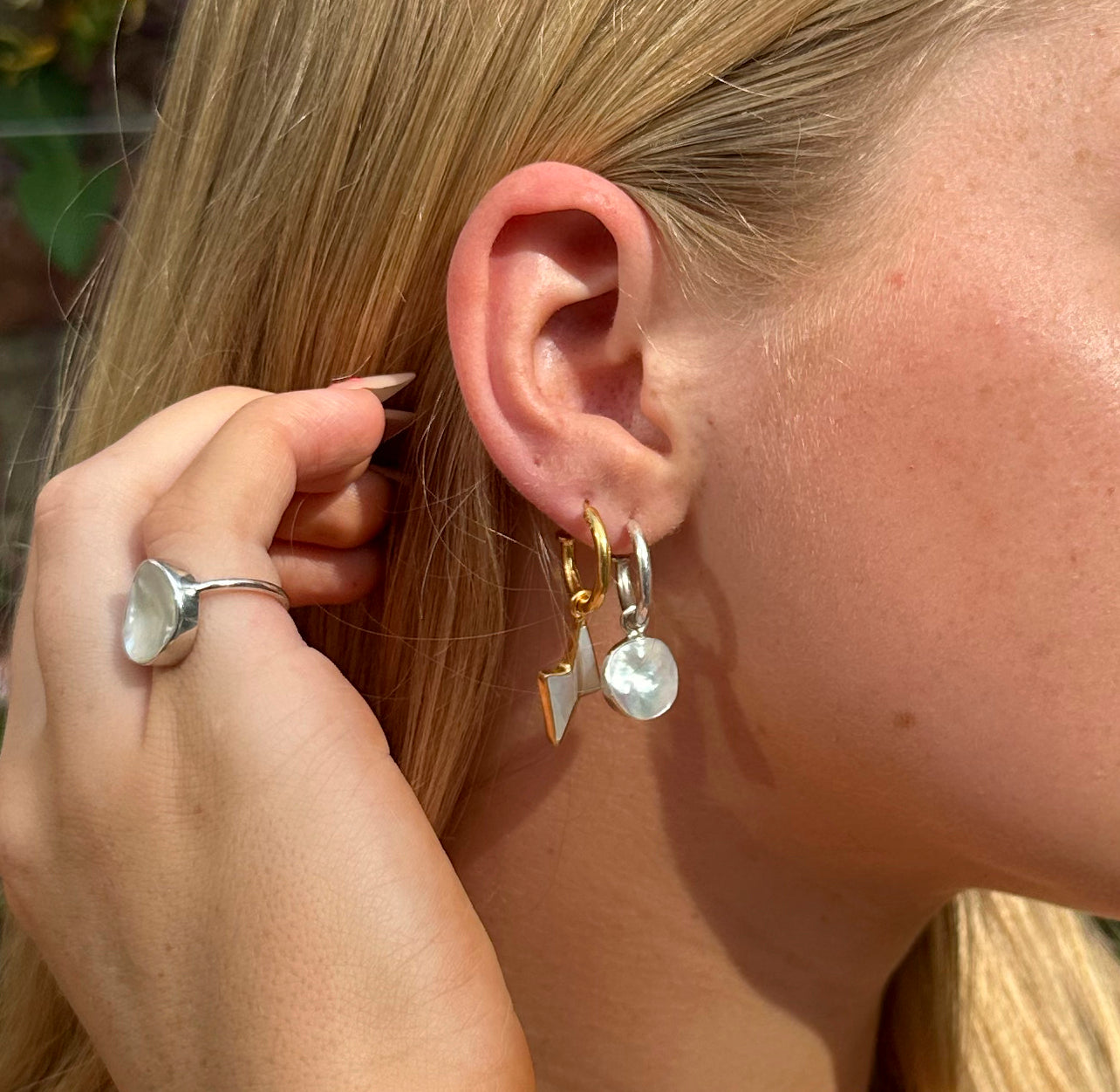 Sterling Silver Keshi Pearl Hoop Earrings