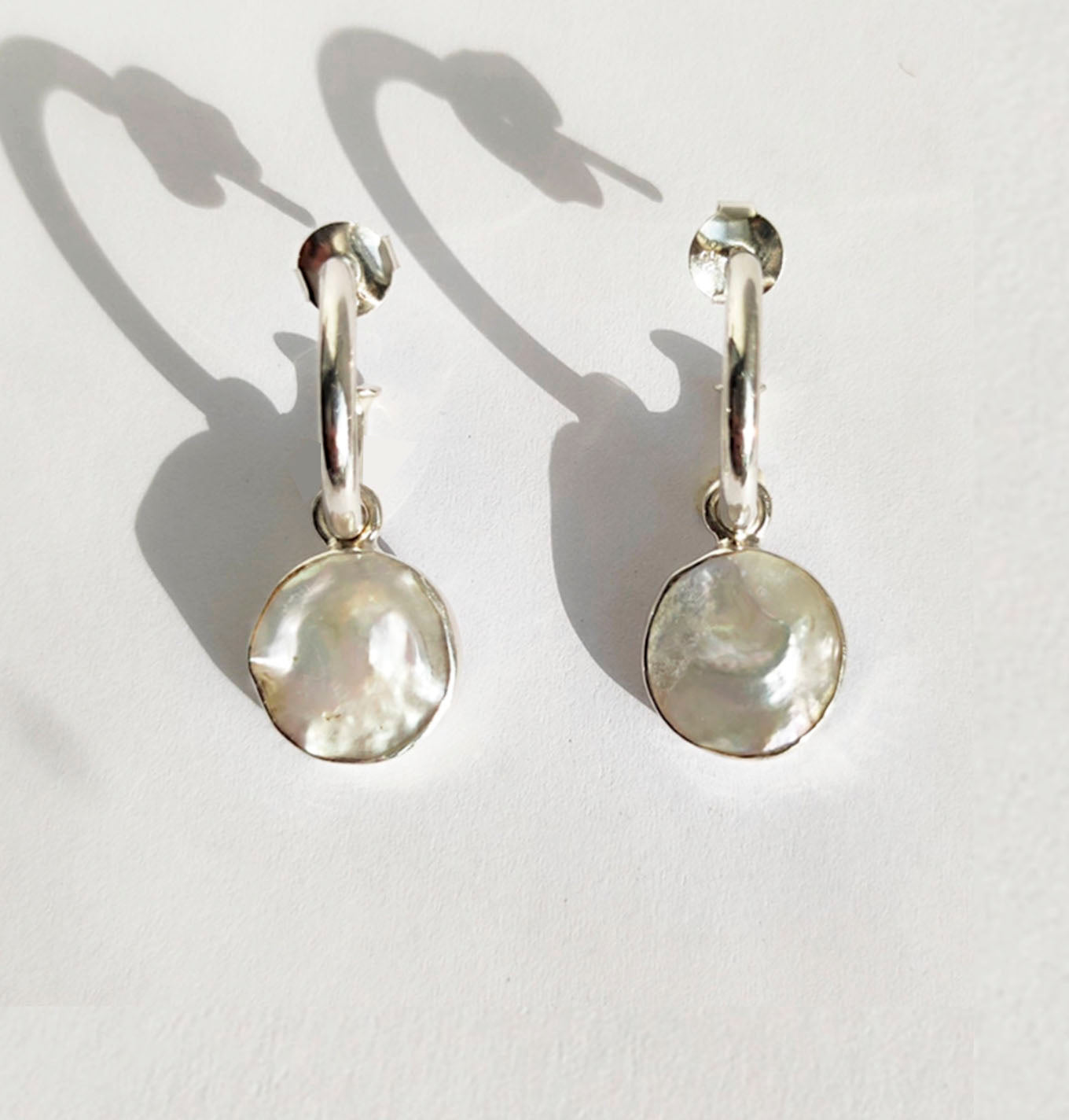 Sterling Silver Keshi Pearl Hoop Earrings