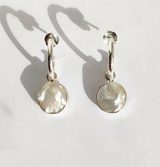 Sterling Silver Keshi Pearl Hoop Earrings