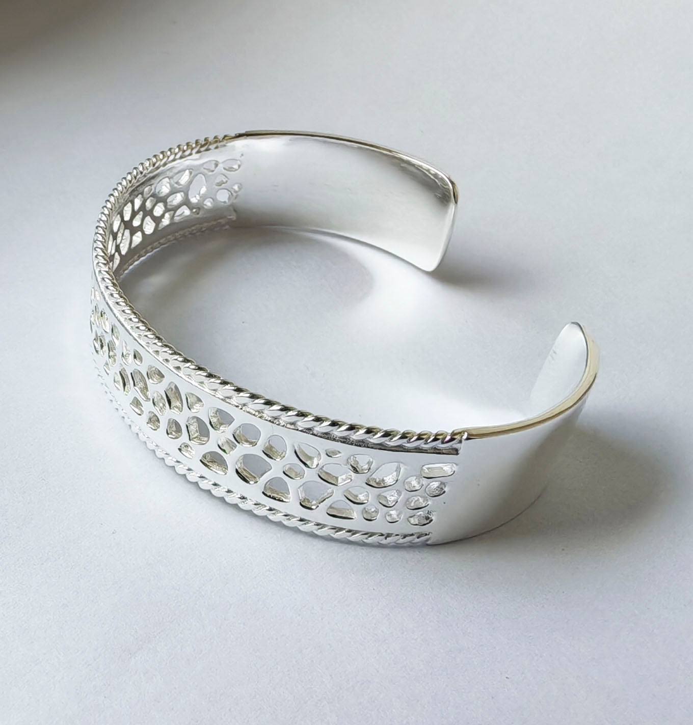 Labyrinth Coral Silver Cuff Bracelet