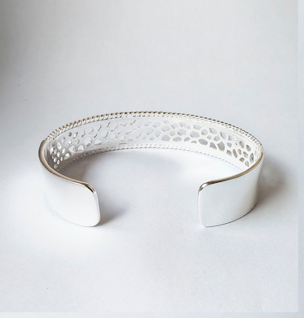 Labyrinth Coral Silver Cuff Bracelet