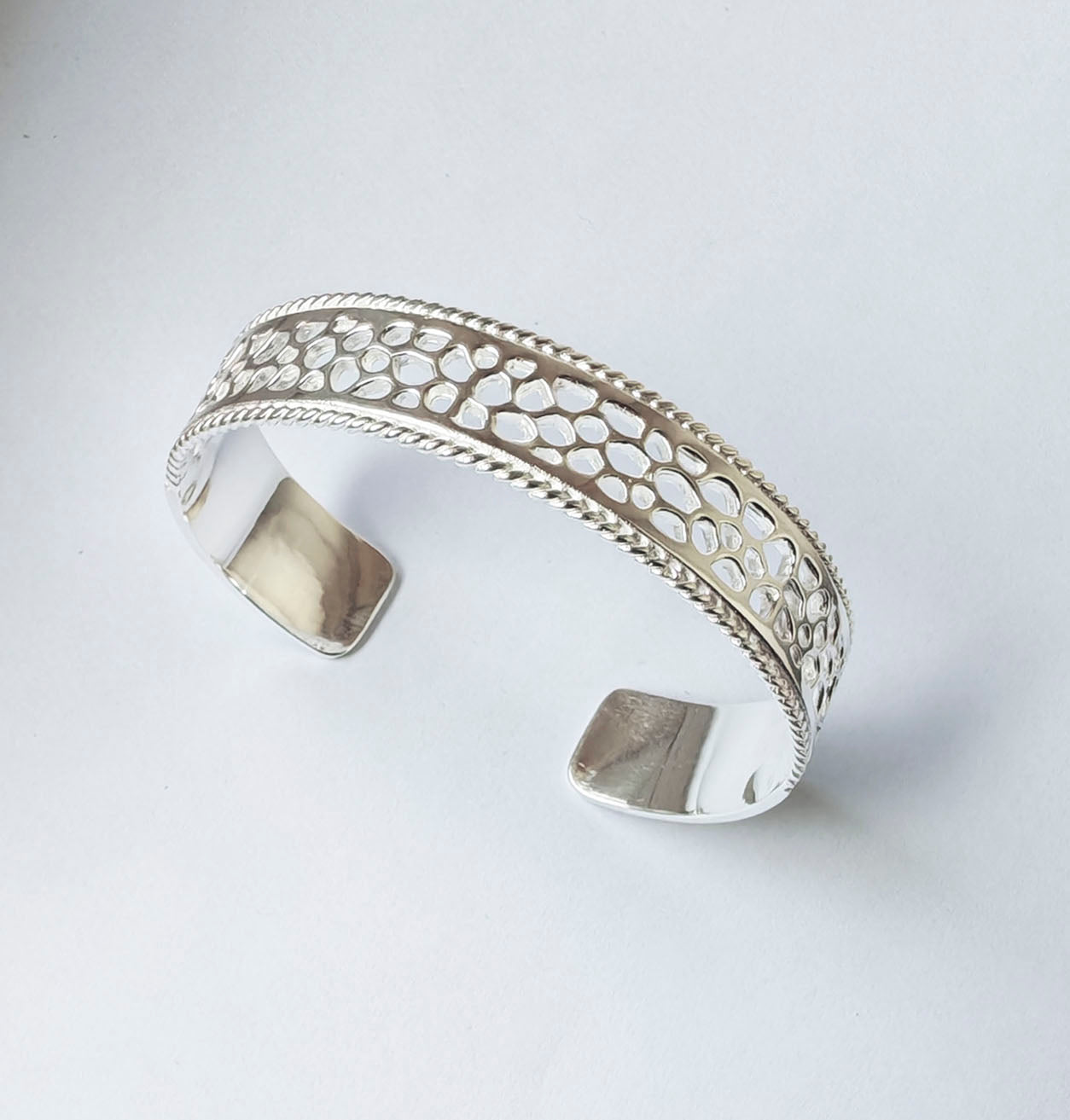 Labyrinth Coral Silver Cuff Bracelet