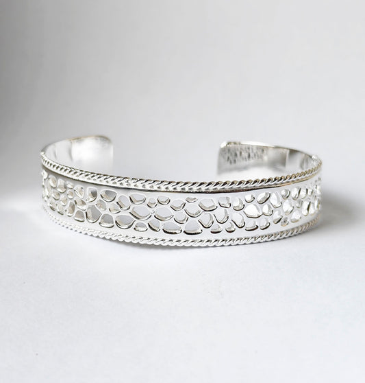 Labyrinth Coral Silver Cuff Bracelet