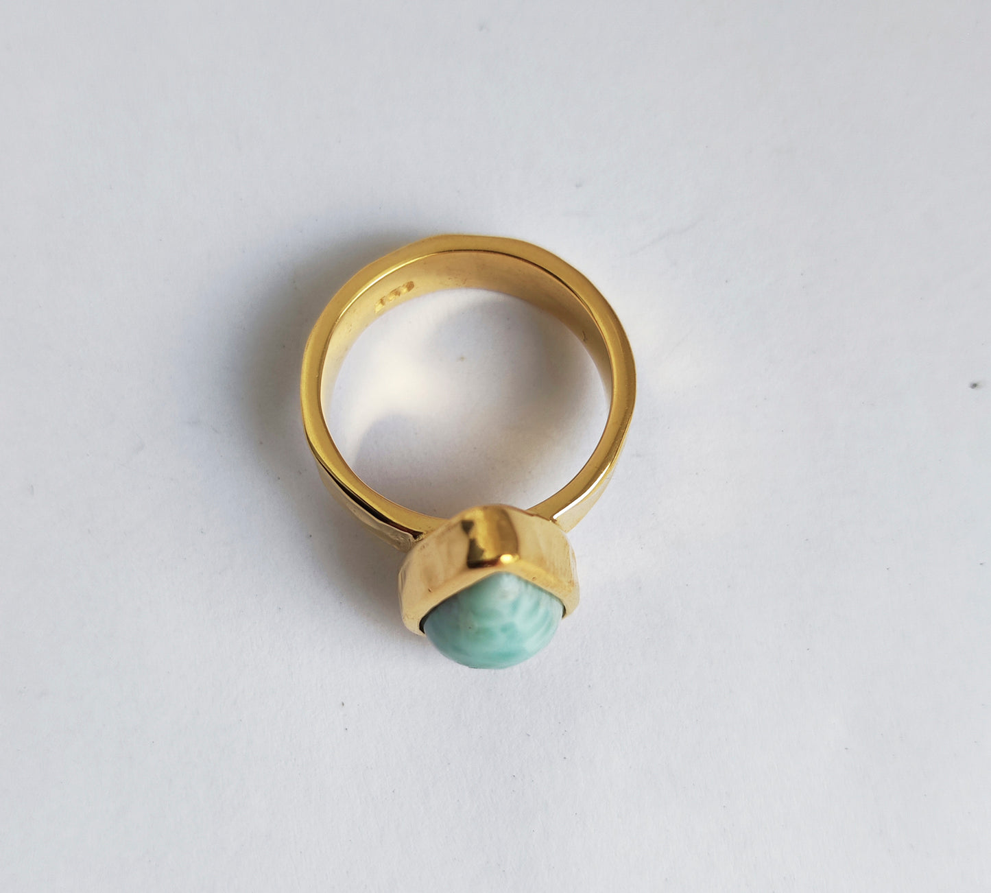 Larimar Gold Hammered Pear Shape Ring