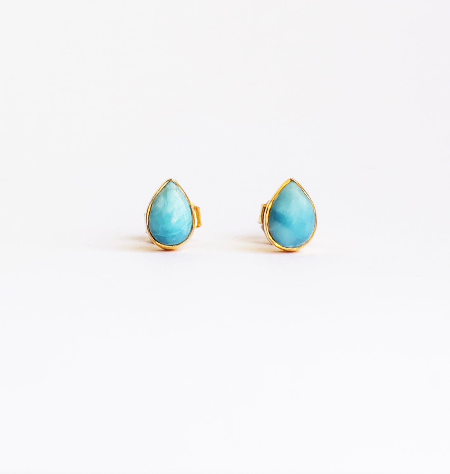 Larimar Teardrop Gold Stud Earrings