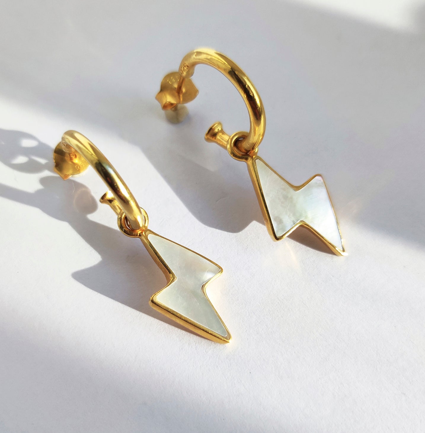 Lightning Bolt Mother of Pearl Hoop Earrings