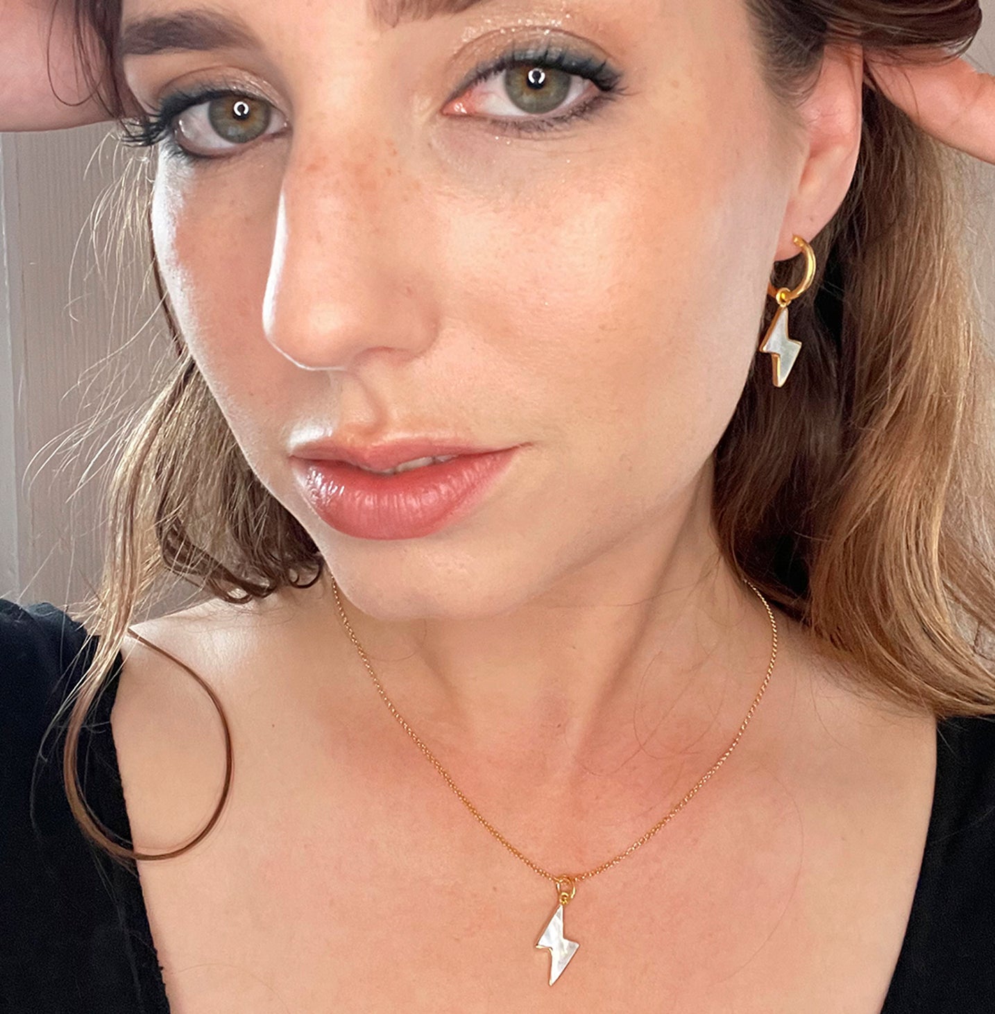 Lightning Bolt Mother of Pearl Hoop Earrings