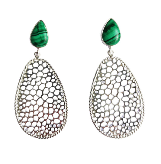 Labyrinth Silver Malachite Gemstone Earrings