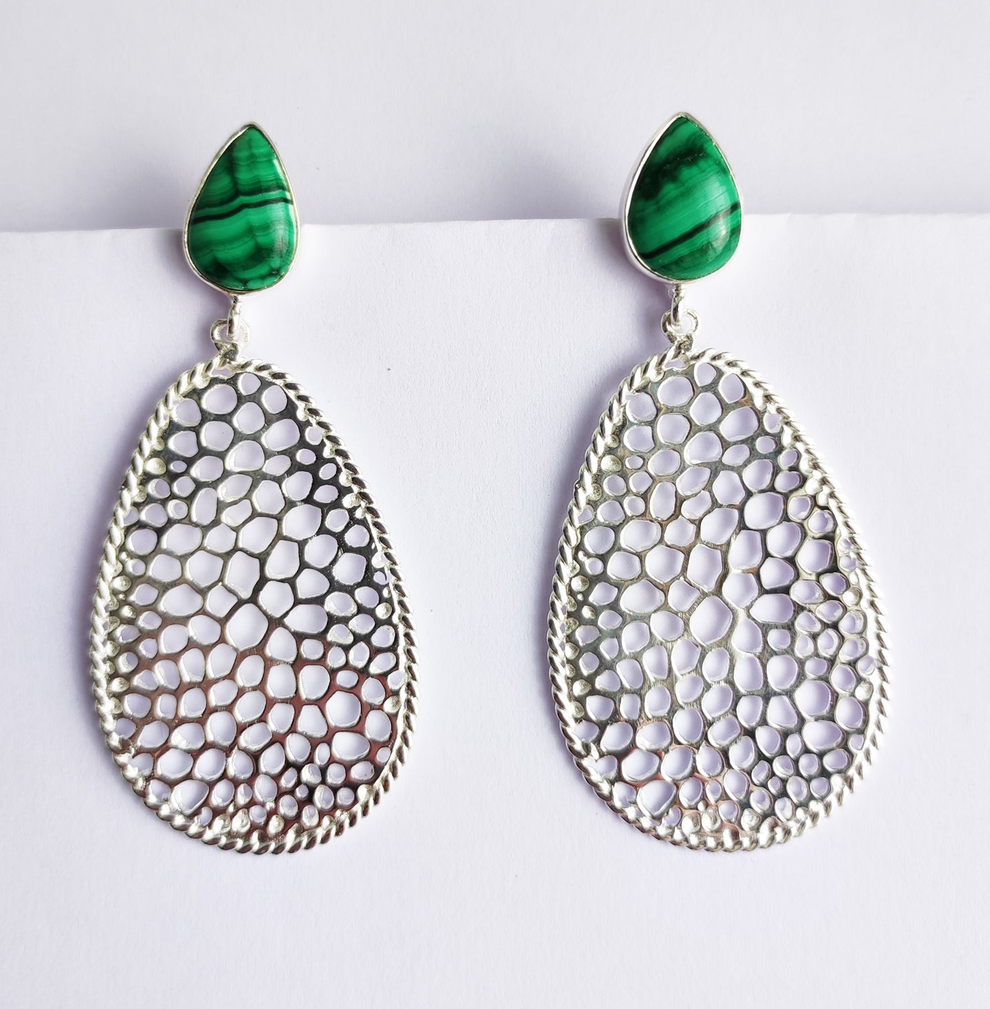 Labyrinth Silver Malachite Gemstone Earrings