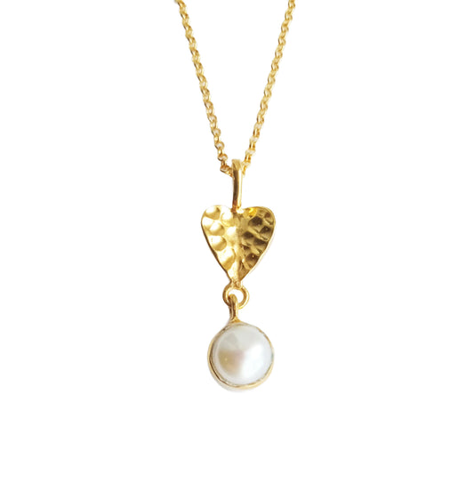 Gold Origami Heart Drop Pearl Pendant Necklace