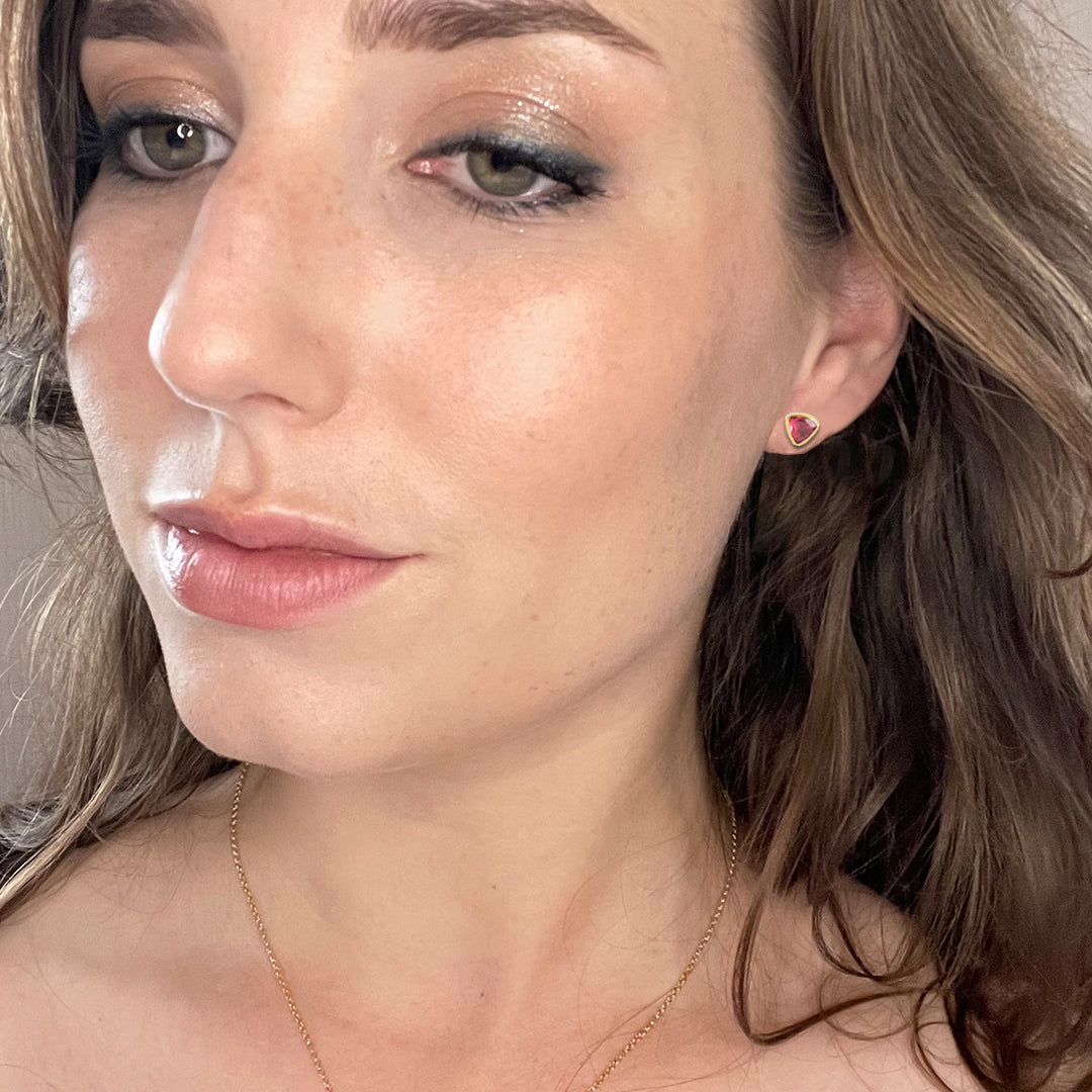 Pink Tourmaline Gold Stud Earrings