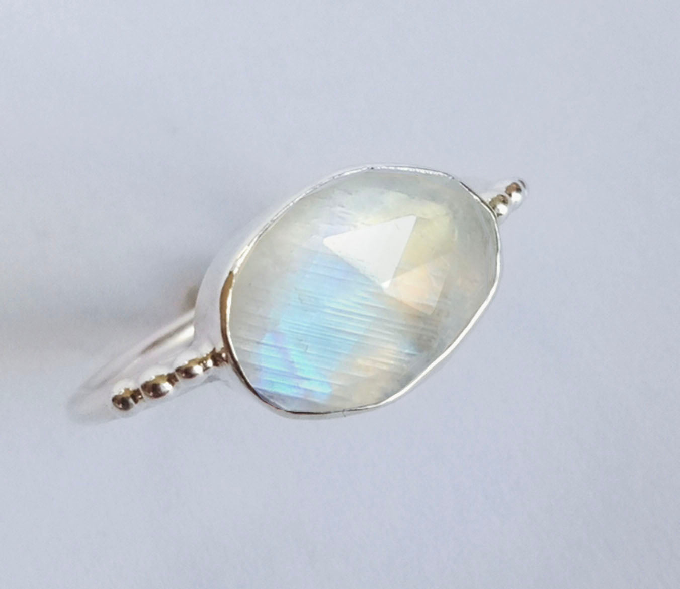Rainbow Moonstone Sterling Silver Ring