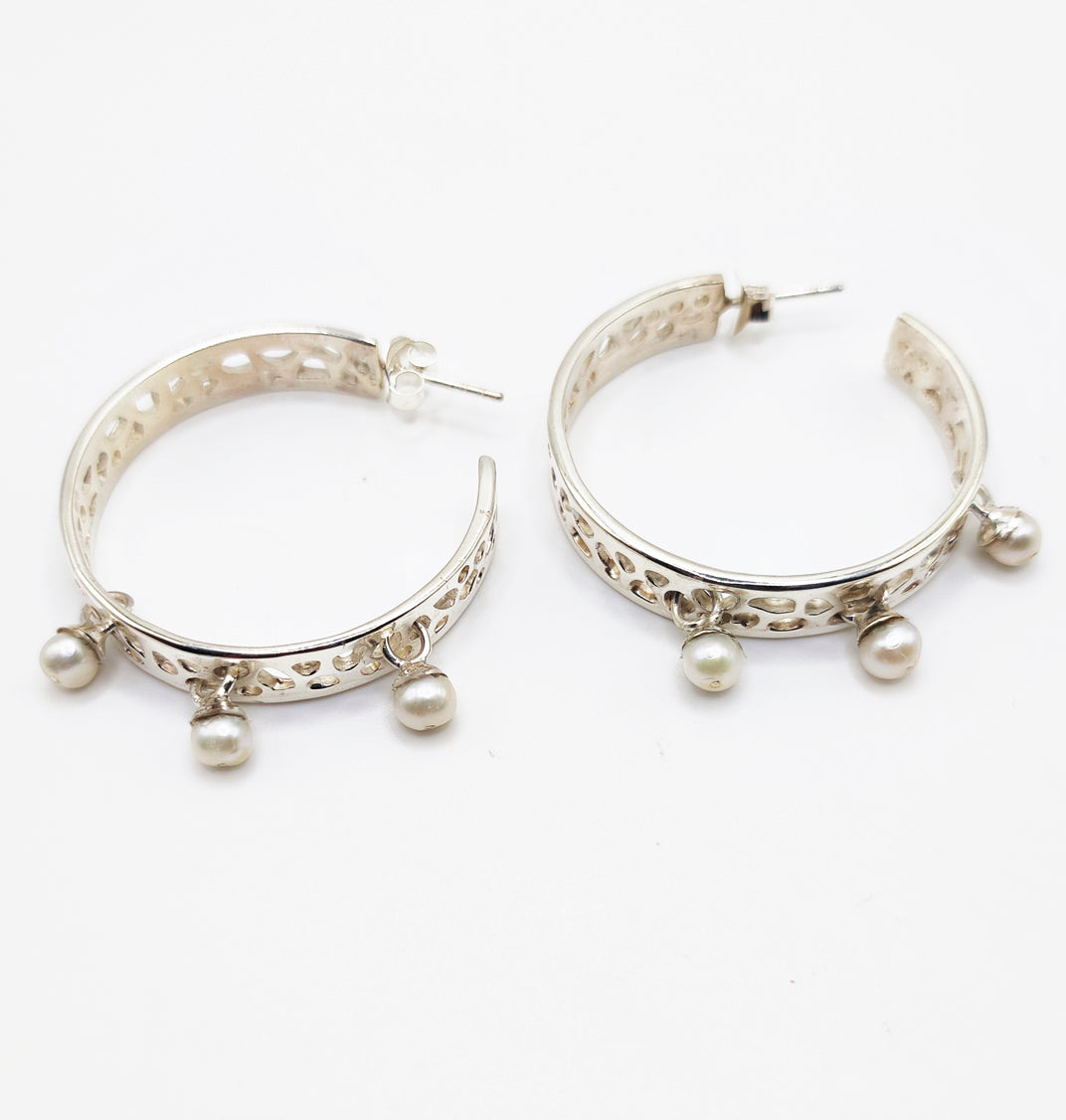 Sterling Silver Thin Pearl Gypsy Hoops