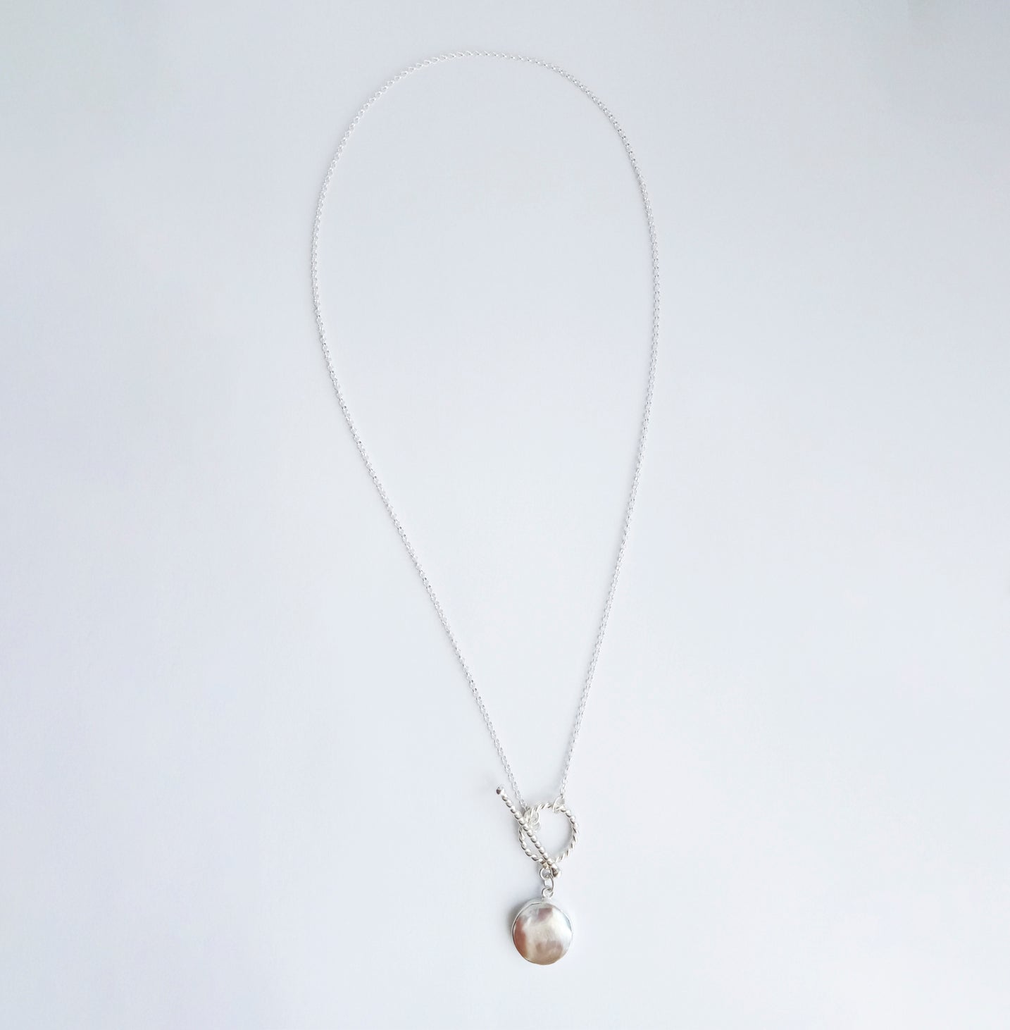 Pearl Silver Fob Chain Necklace