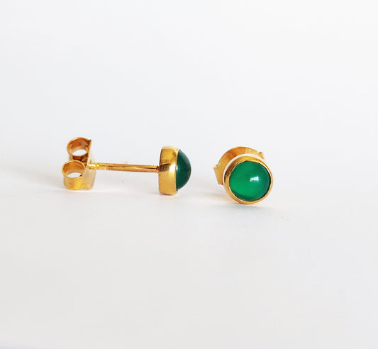 Gold Emerald Green Agate Small Studs