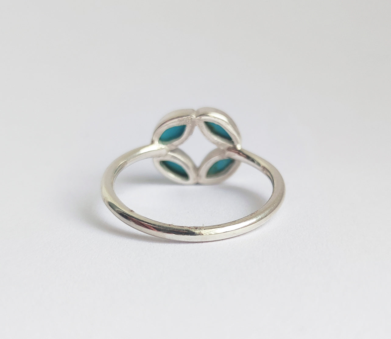 Turquoise Dainty Sterling Silver Flower Ring
