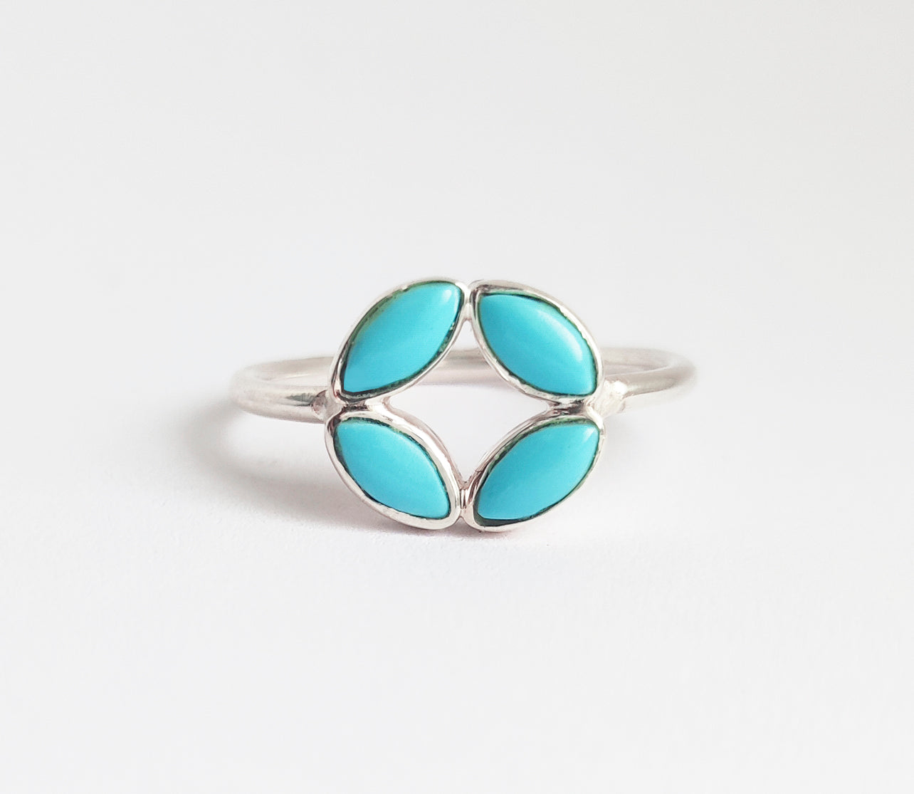 Turquoise Dainty Sterling Silver Flower Ring