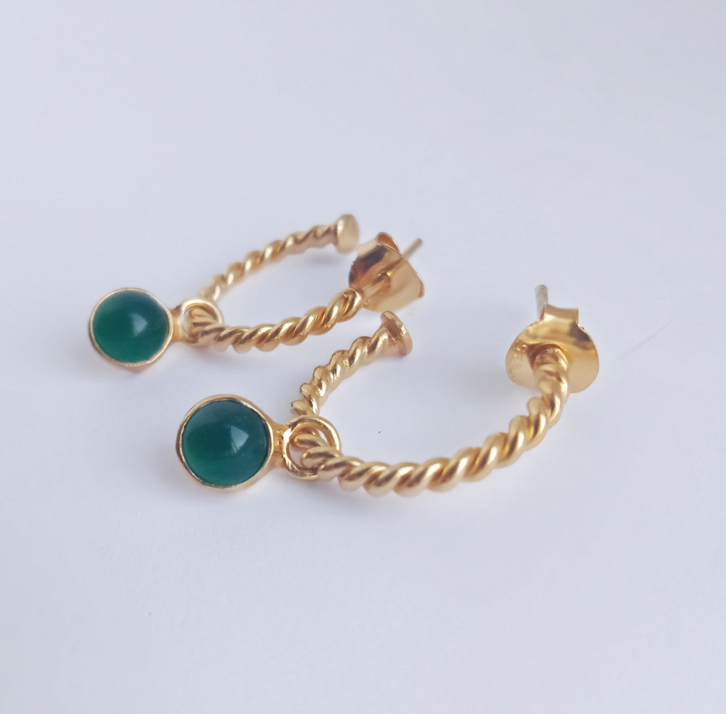 Green Onyx Gold Twisted Hoops
