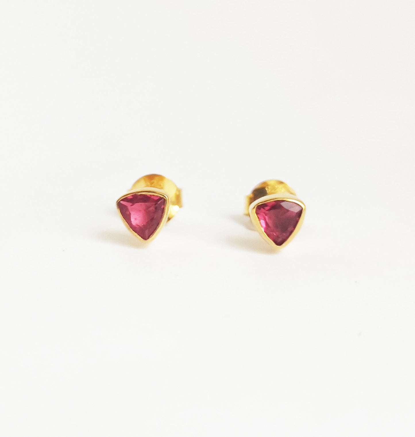 Pink Tourmaline Gold Stud Earrings
